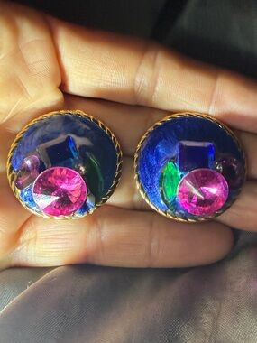 Vintage JAY FEINBERG Blue Enamel Clip Earrings